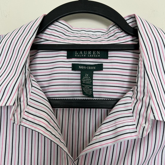 Lauren Ralph Lauren Non Iron Button Shirt Pink Stripe Size 2X 100% Cotton - Picture 2 of 6